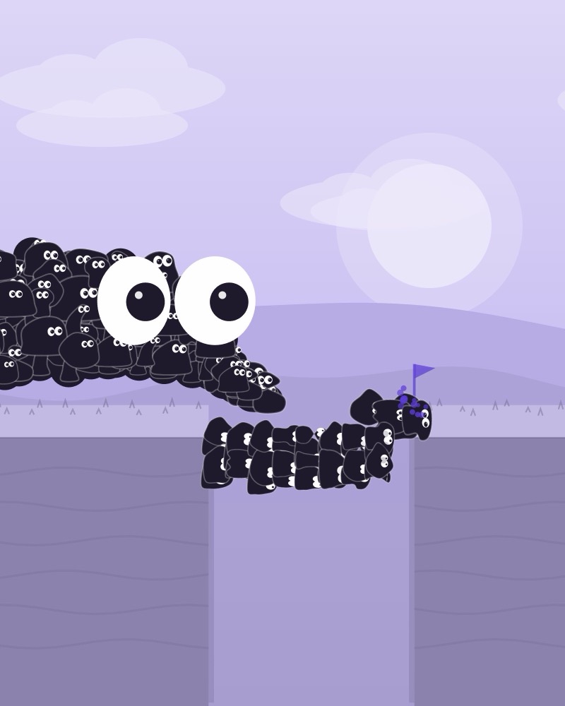 Creatures forming a living bridge across a gap for the tribe