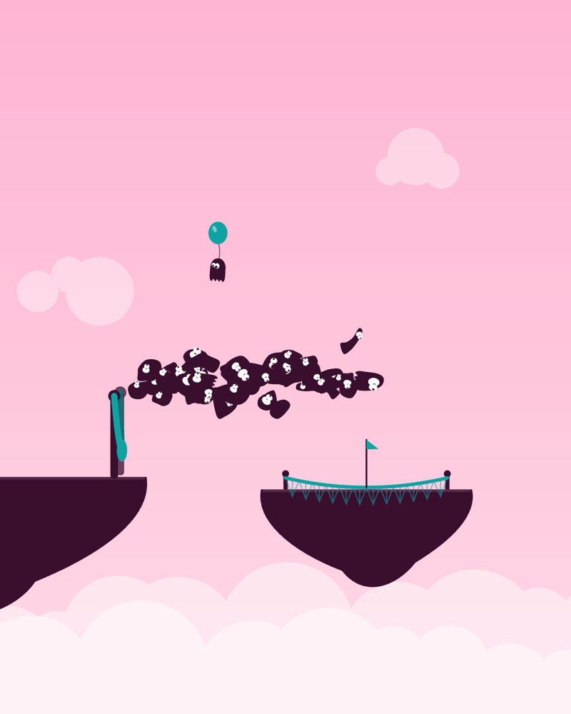 A swarm of creatures flying through the air from a giant slingshot