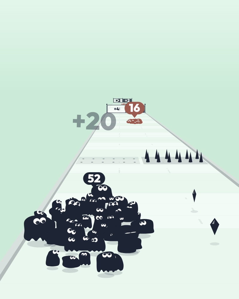 A huge crowd of creatures running down a floating track toward gates