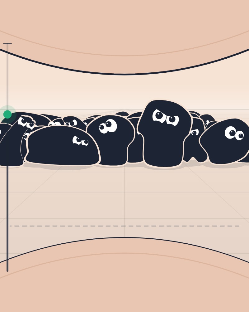 A crowd of creatures filling the view in first person