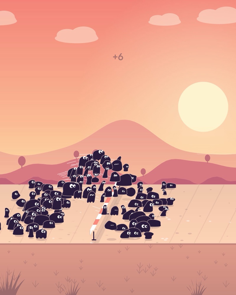 A running crowd of creatures jumping in a wave over an obstacle